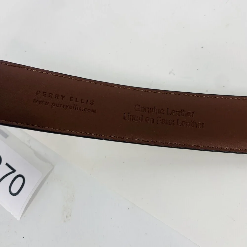 Perry Ellis Genuine Leather Congac Brown Belt Silver Fittings Size 40 Men's